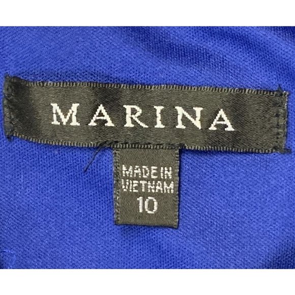 NWT Marina Women's Cobalt Blue Paisly Lace w/Sequins Formal Gown Size 10 - Picture 7 of 11